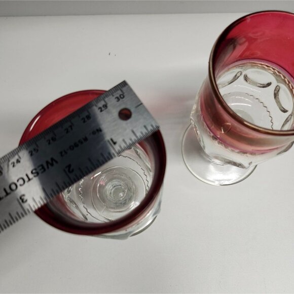 Tiffin Franciscan Cranberry Thumbprint King's Crown Vintage Glass Goblets Set - Picture 6 of 9